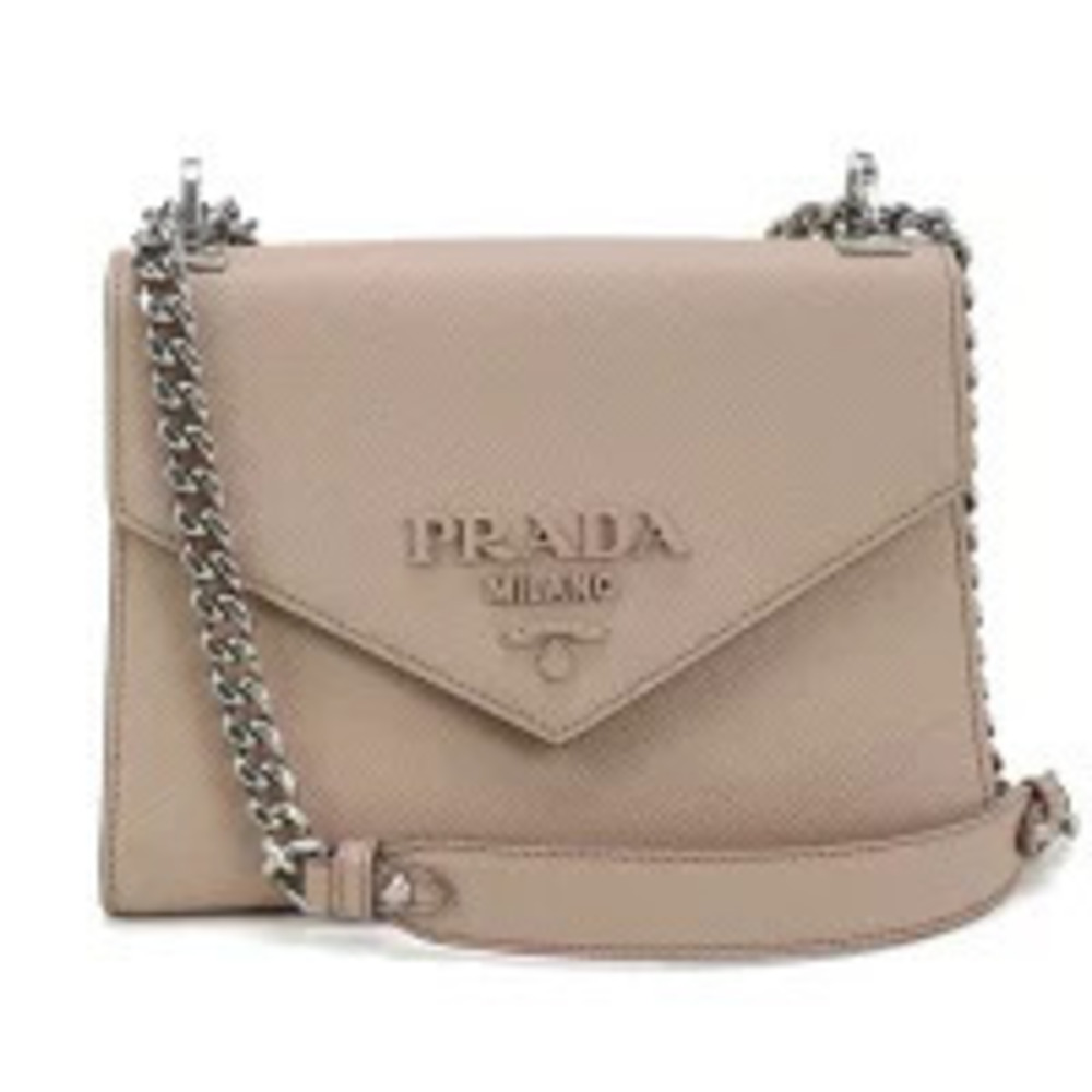 Prada Shoulder Bag Saffiano Leather Chain Pink Crossbody